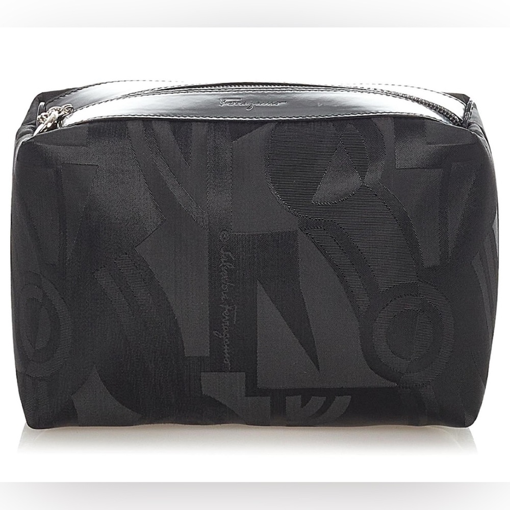 SALVATORE FERRAGAMO CANVAS NYLON & LEATHER COSMETIC TOILETRY TRAVEL POUCH